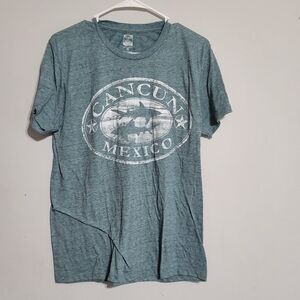 Womens Cancun Shark Shirt Top Medium Short Sleeves Blue‎ Green M Resort Vacation